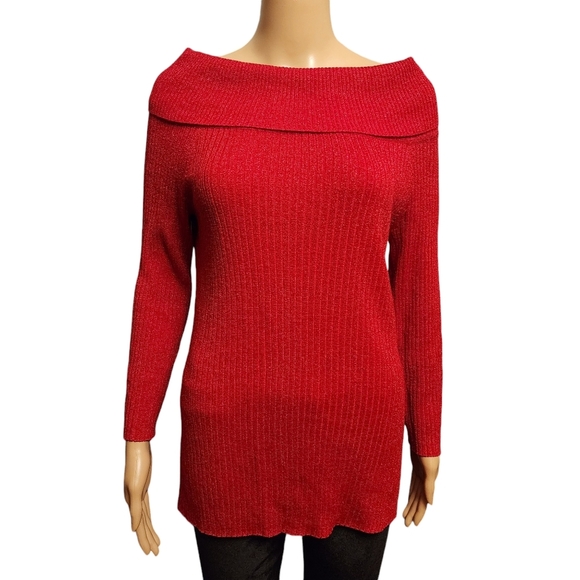 Red Sparkling Ribbed Sweater - Picture 2 of 13